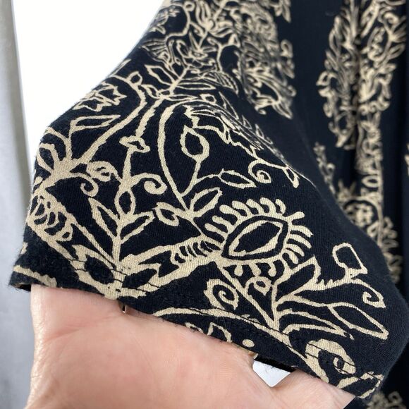 Lucky Brand Womens Tunic Top size 2X Black Tan Floral Paisley Boho Knit Casual - Picture 7 of 12